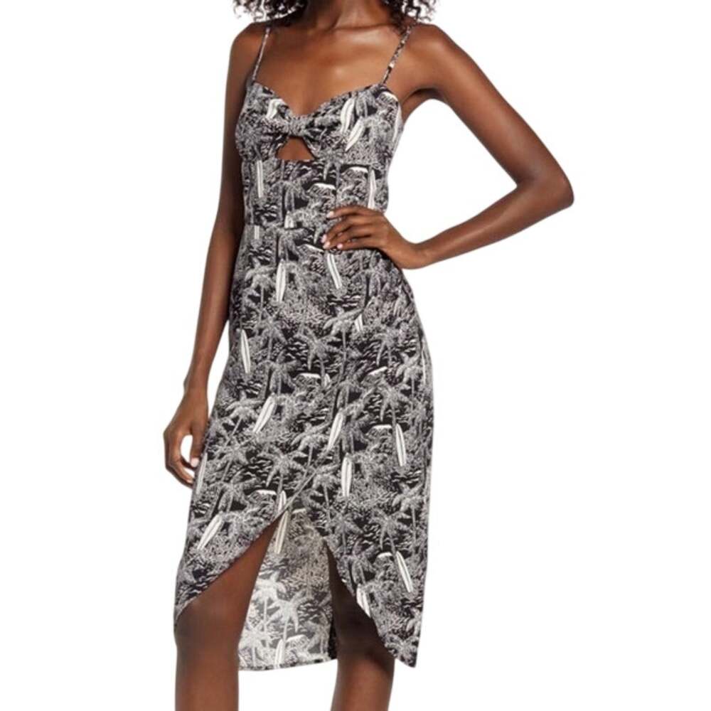 Reformation (2) Black White Tropical Palm Print Cutout Bustier Midi Dress